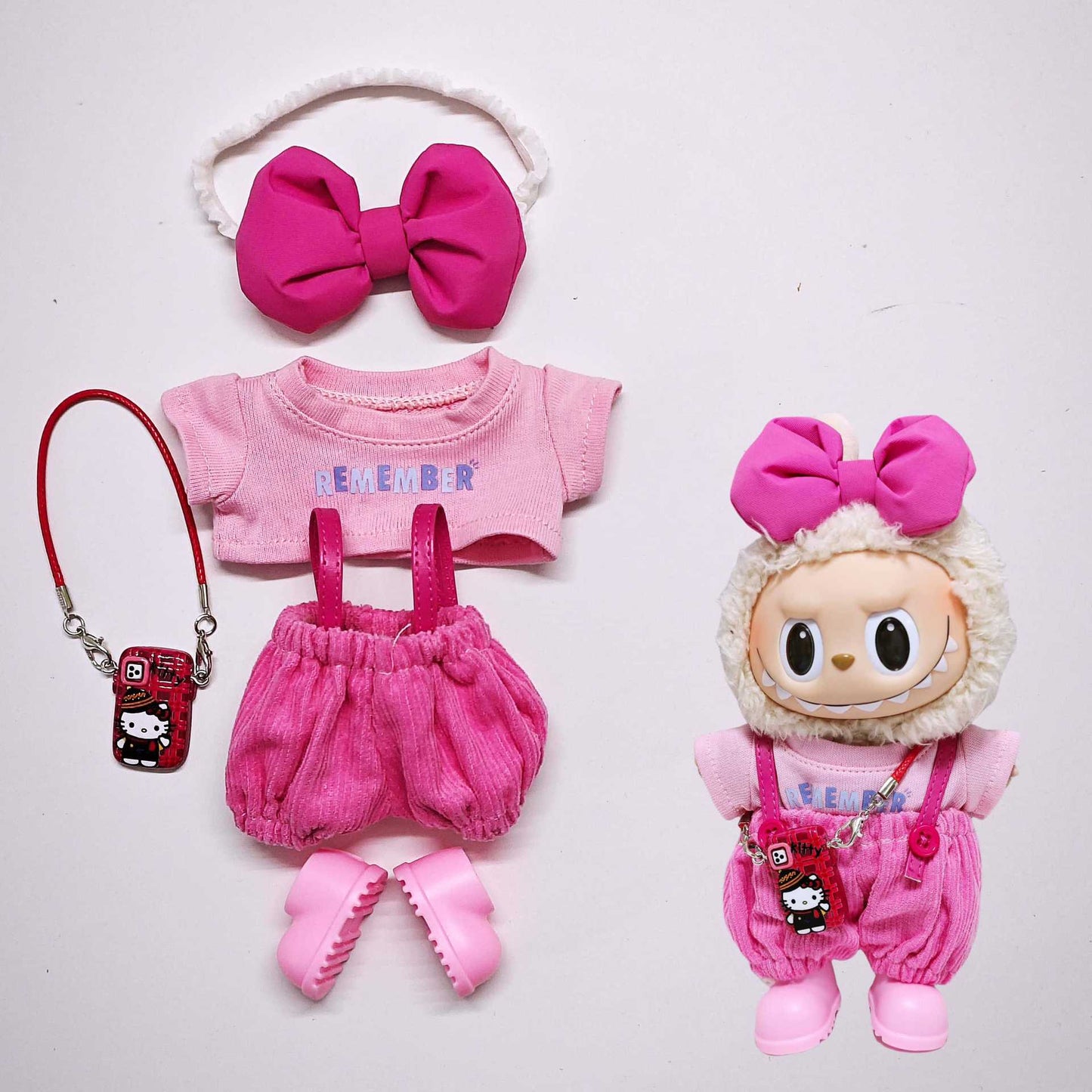 Monster Closet Labubu Cloth with pink bow and outfit
