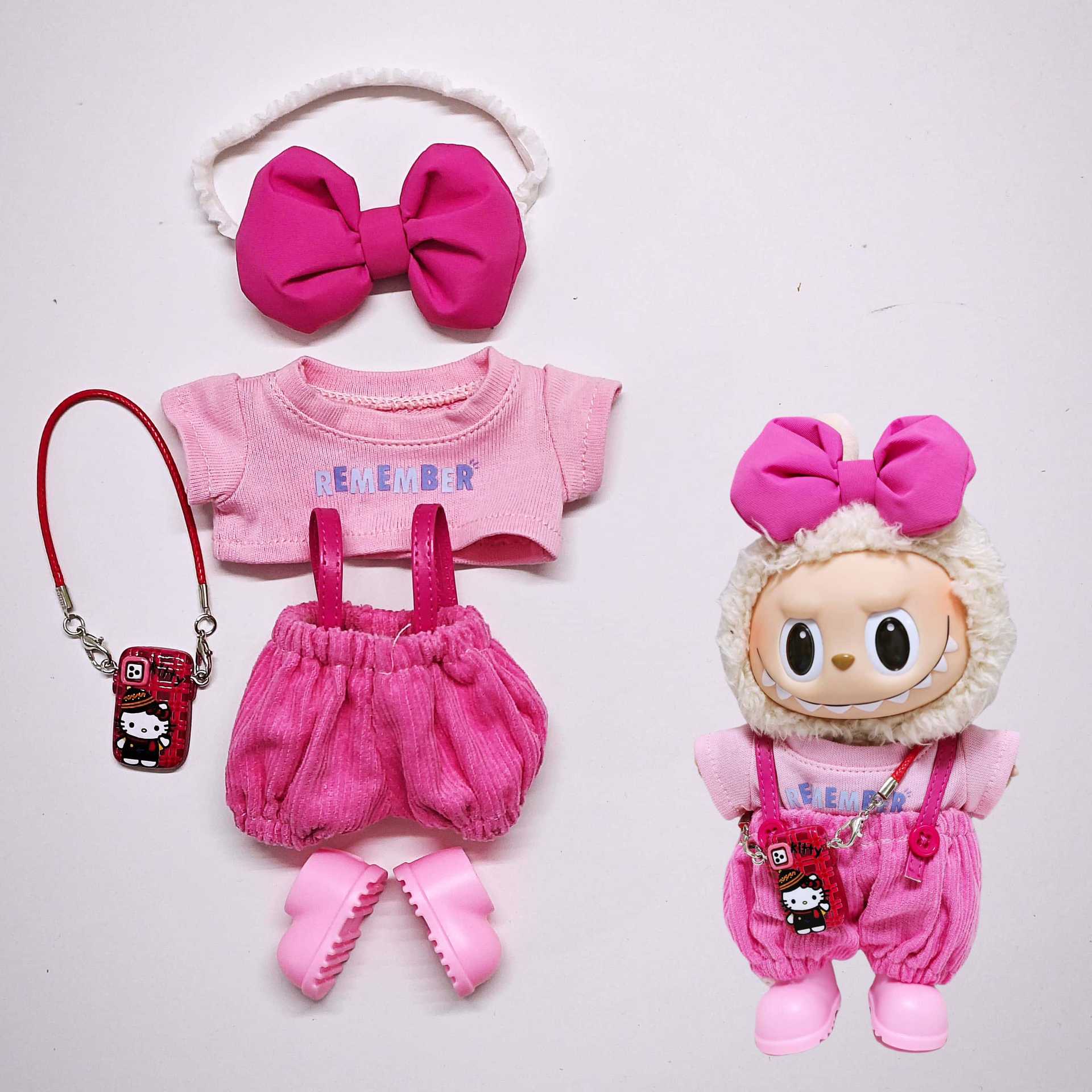 Monster Closet Labubu Cloth with pink bow and outfit
