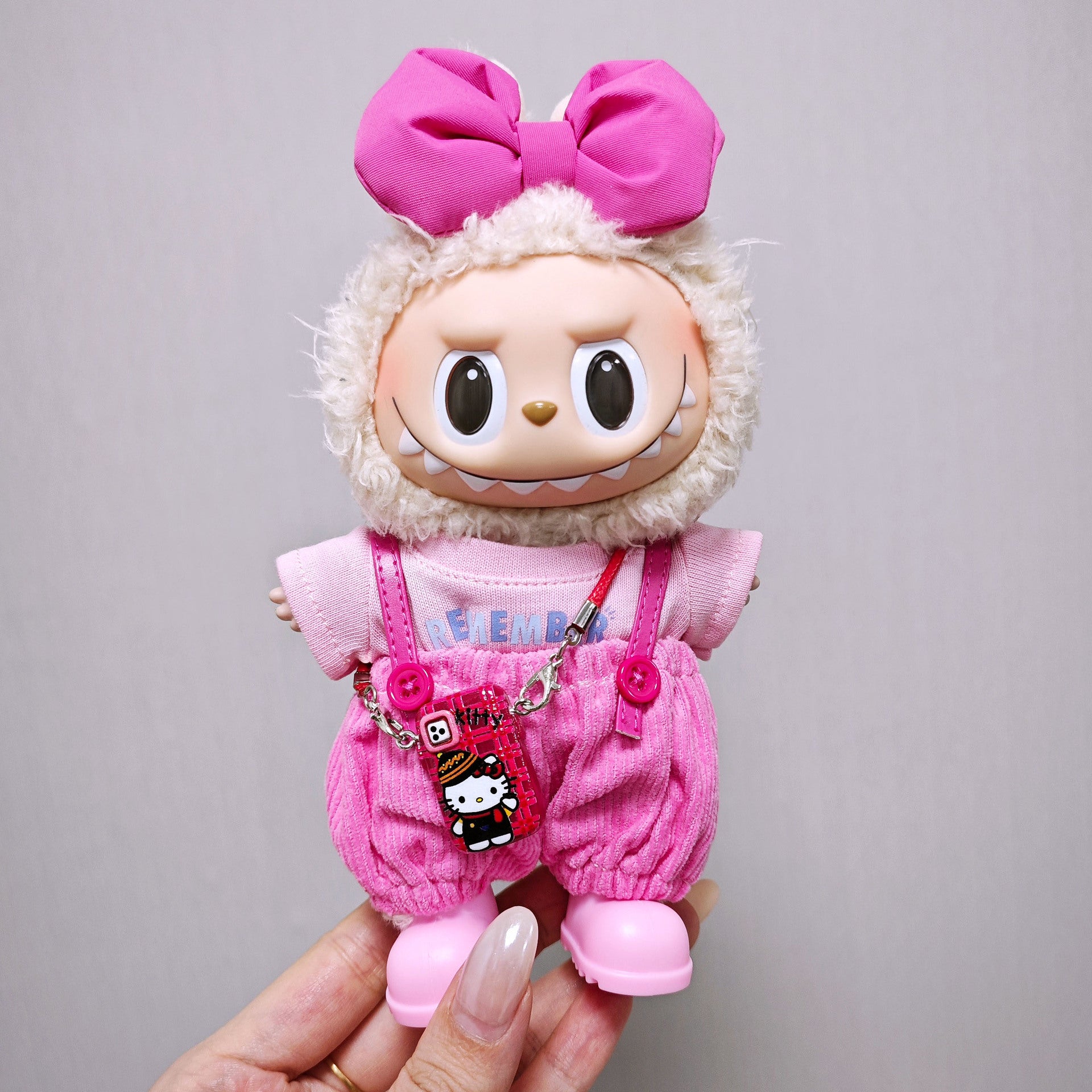 Monster Closet Labubu Cloth with pink bow and outfit