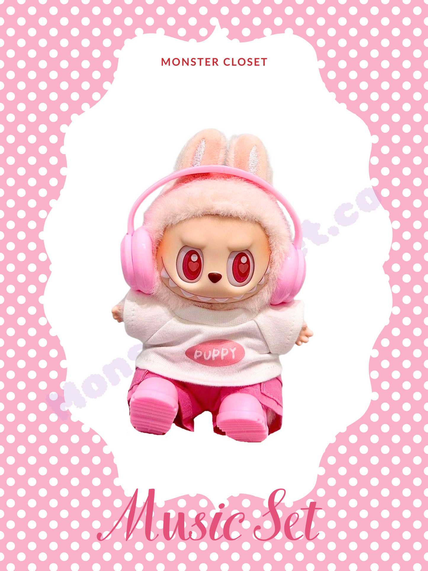 Monster Closet Labubu Clothes; pink headphones outfit 