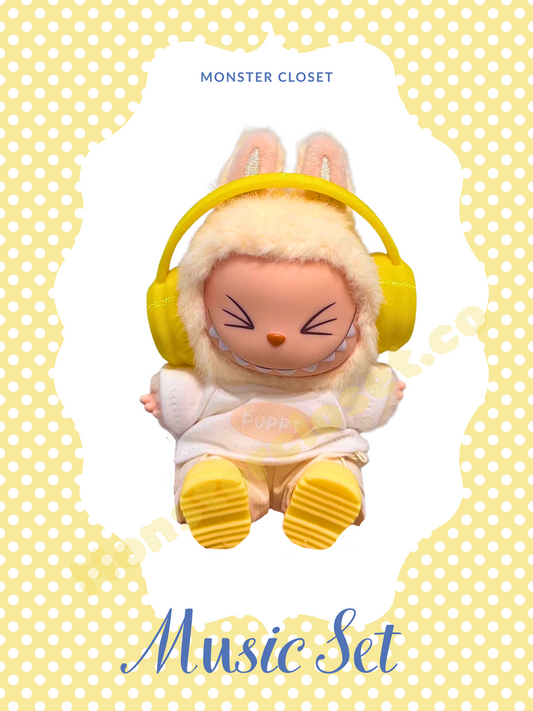 Monster Closet Labubu Clothes; yellow headphones outfit 